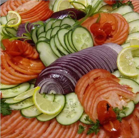 Cucumber and salmon salad platter by Jerusalem Catering NJ